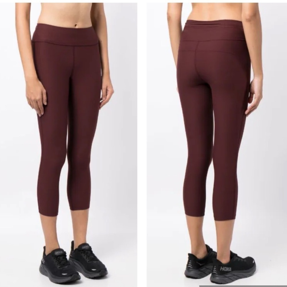 On Running Burgundy Logo-Print Cropped Leggings - L